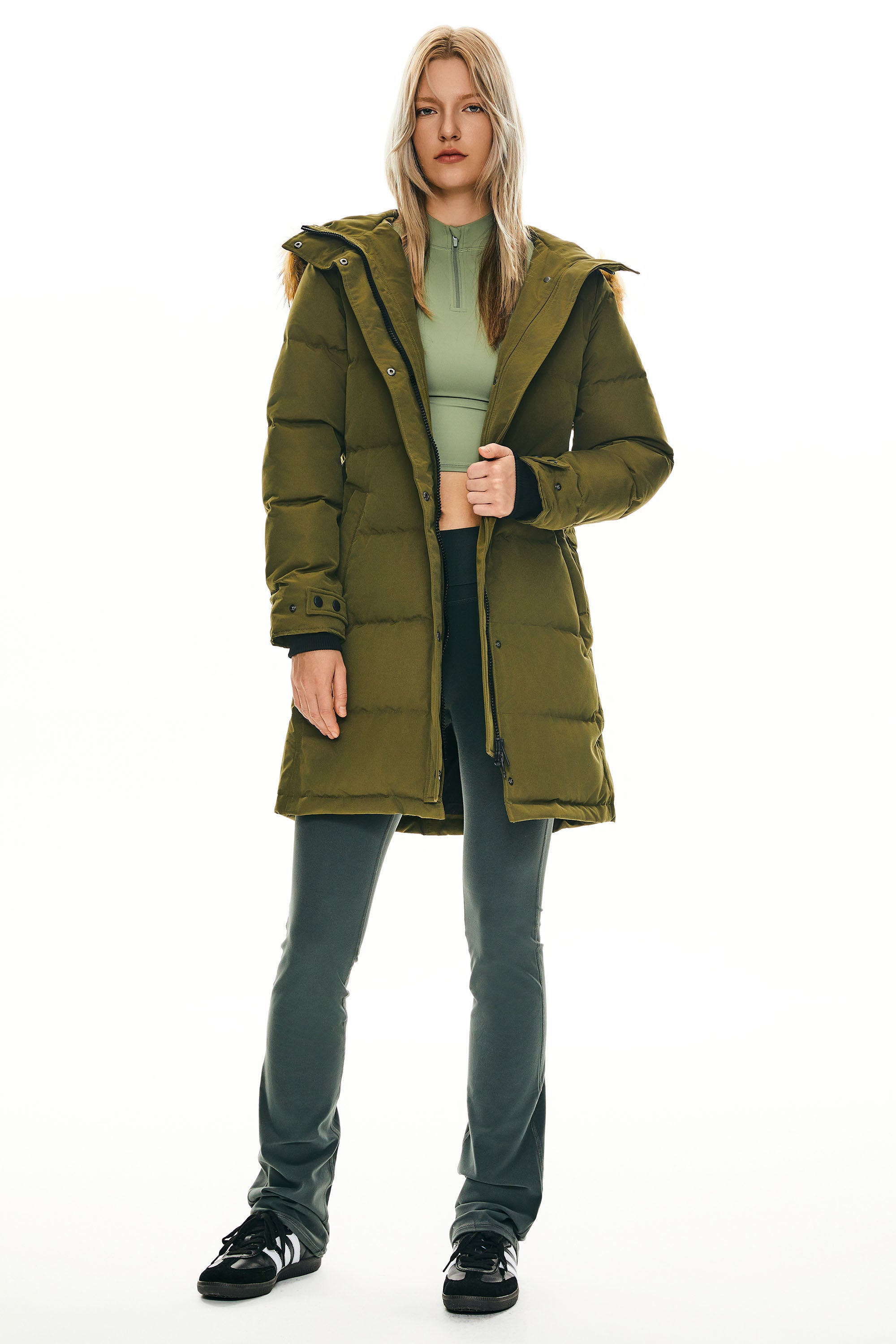 Orolay-Drawstring Hooded Thickened Puffer Down Coat-#color_Fir Green