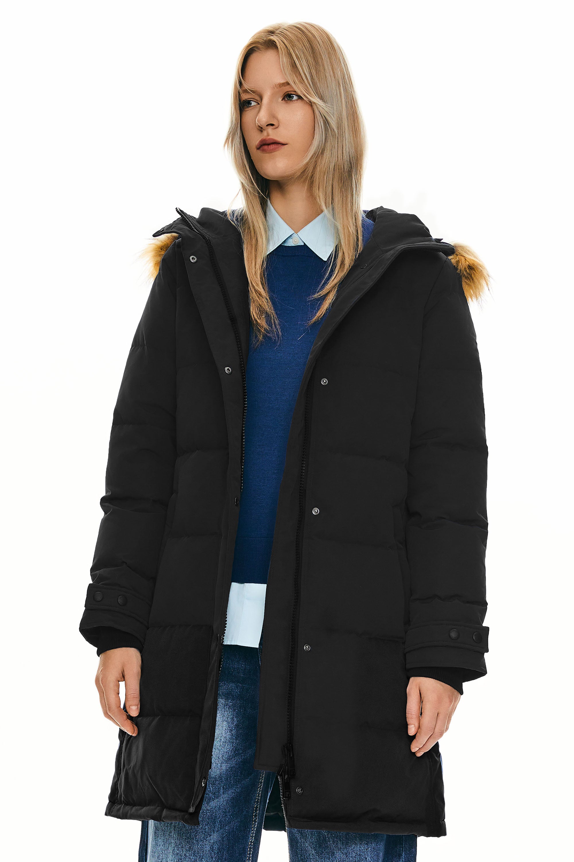 Orolay-Drawstring Hooded Thickened Puffer Down Coat-#color_Black