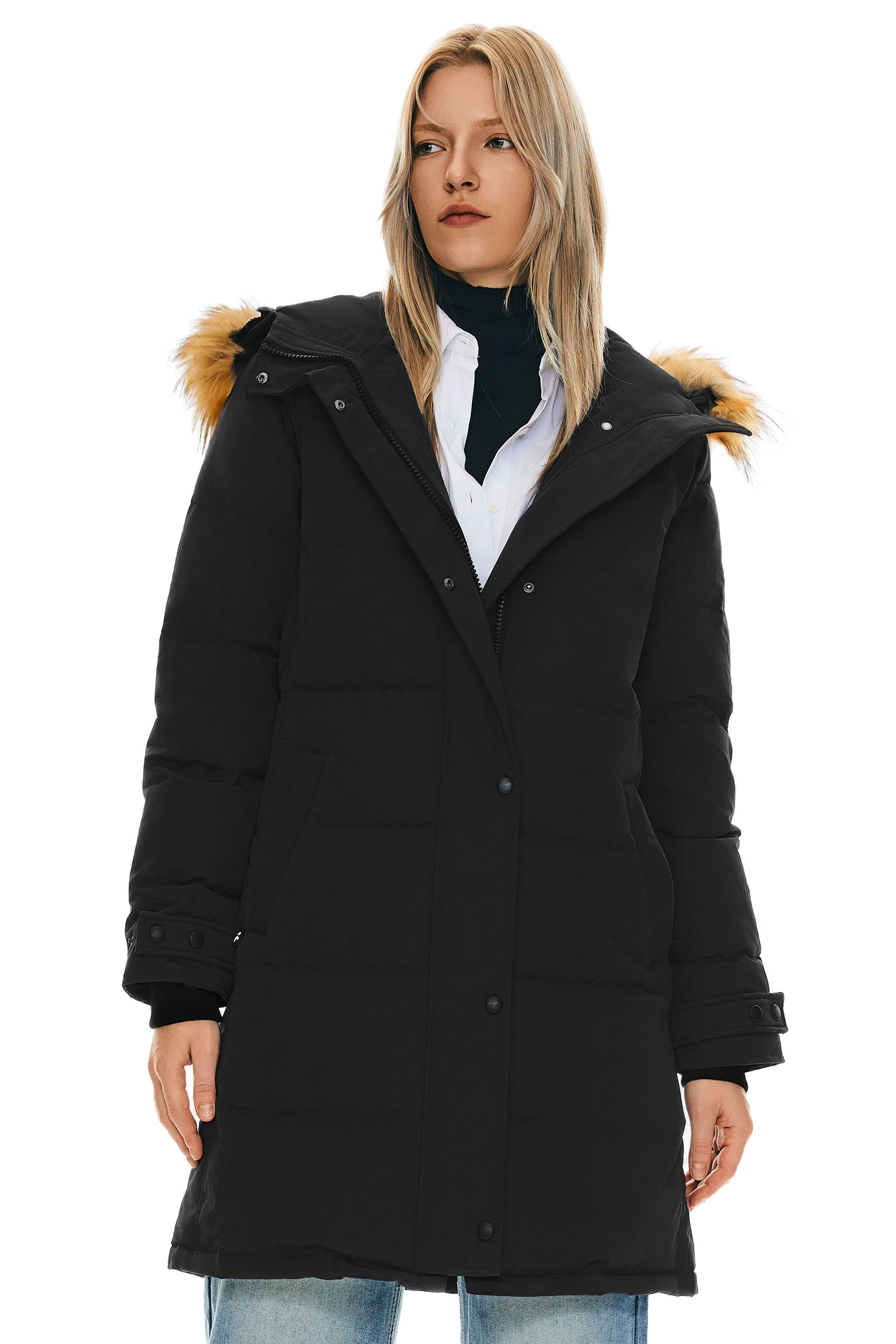 Orolay-Drawstring Hooded Thickened Puffer Down Coat-#color_Black