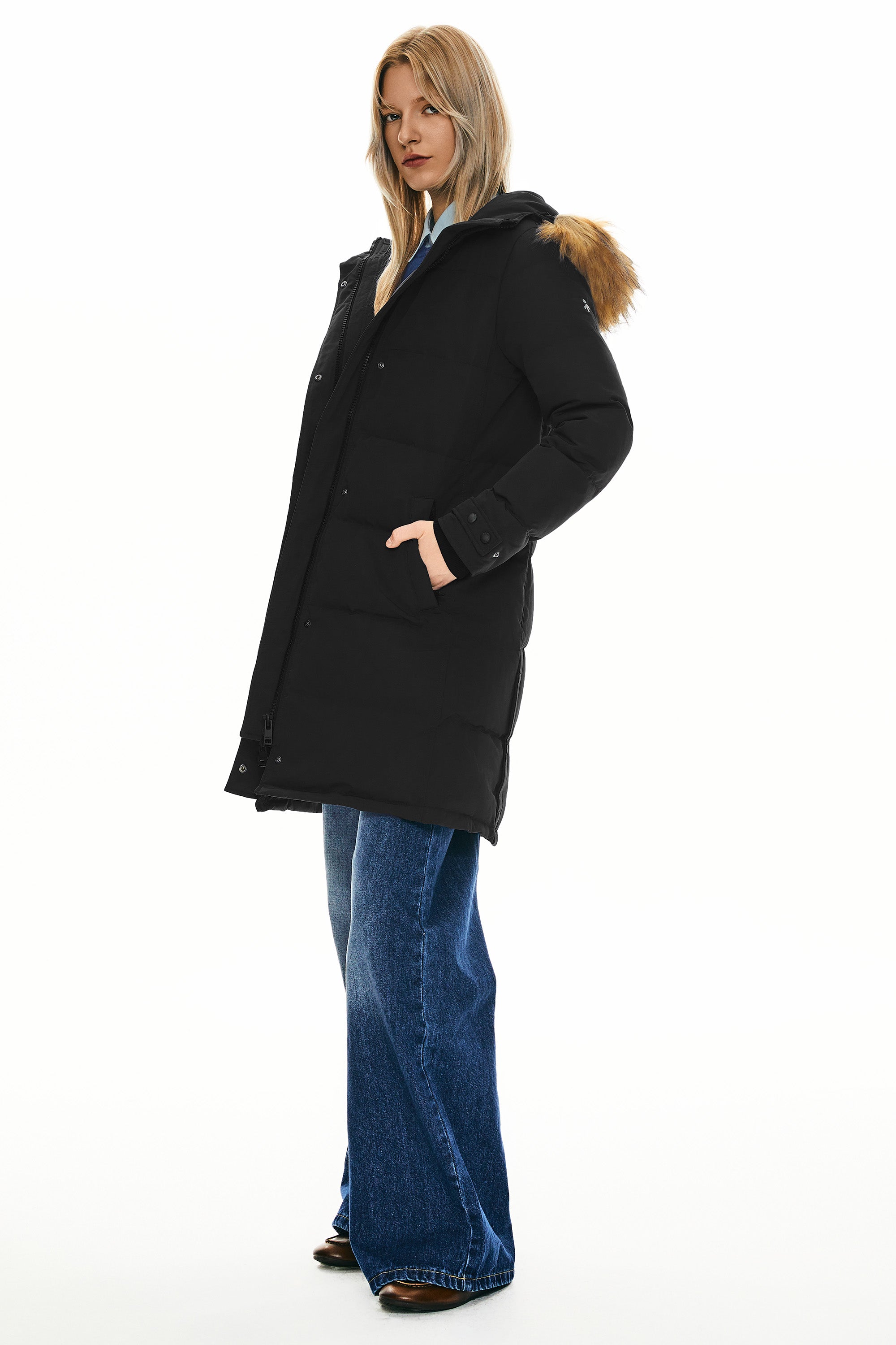 Orolay-Drawstring Hooded Thickened Puffer Down Coat-#color_Black