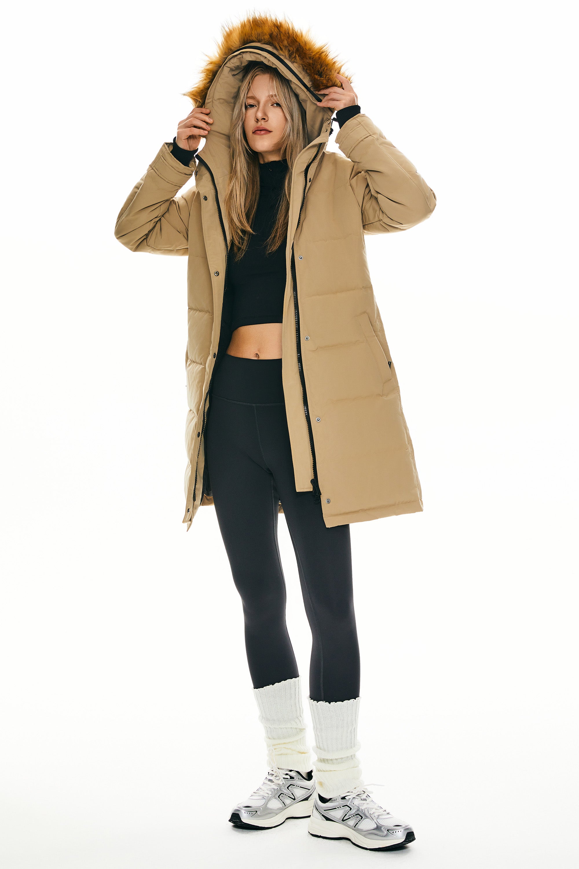 Orolay-Drawstring Hooded Thickened Puffer Down Coat-#color_Sand