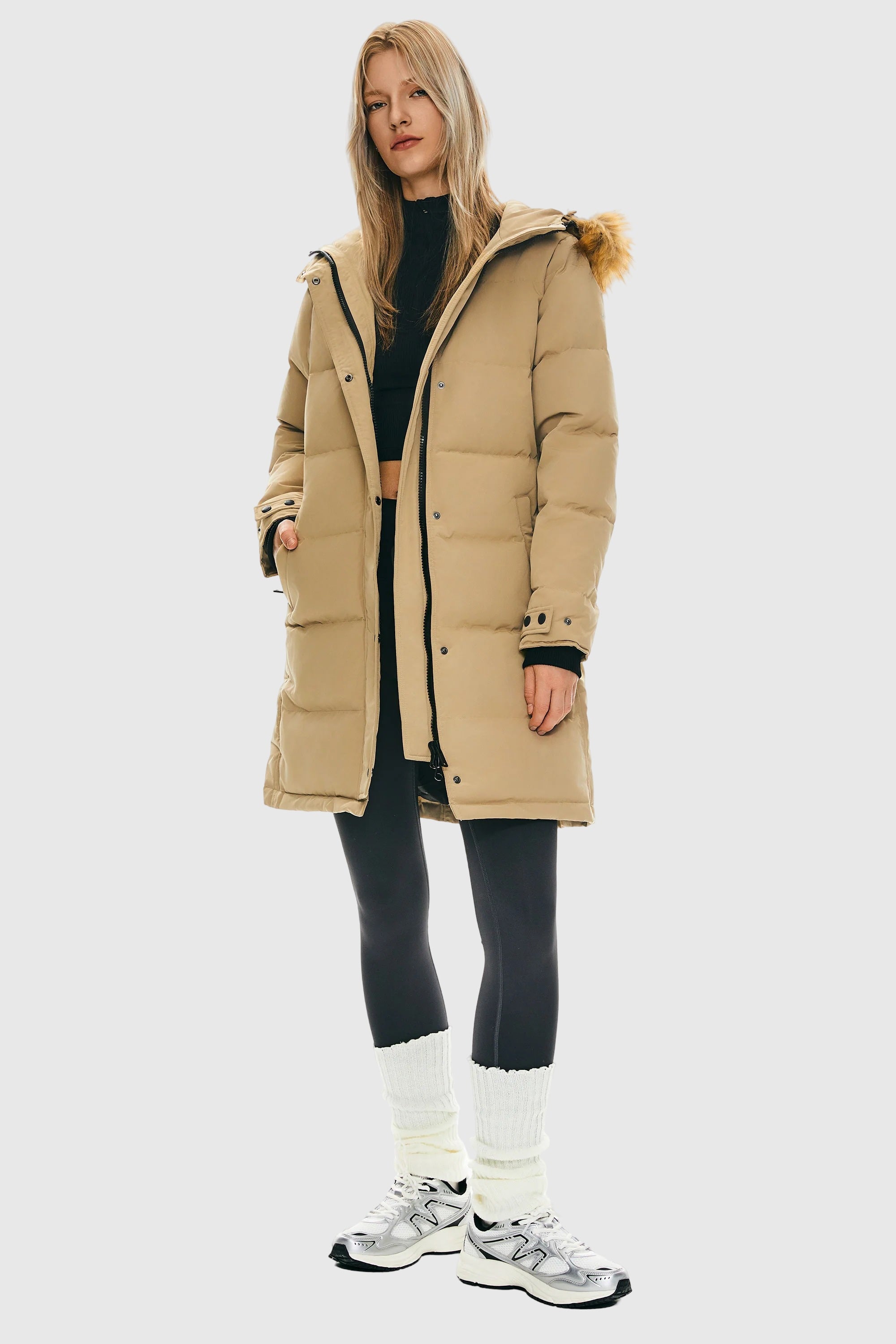 Orolay-Drawstring Hooded Thickened Puffer Down Coat-#color_Sand