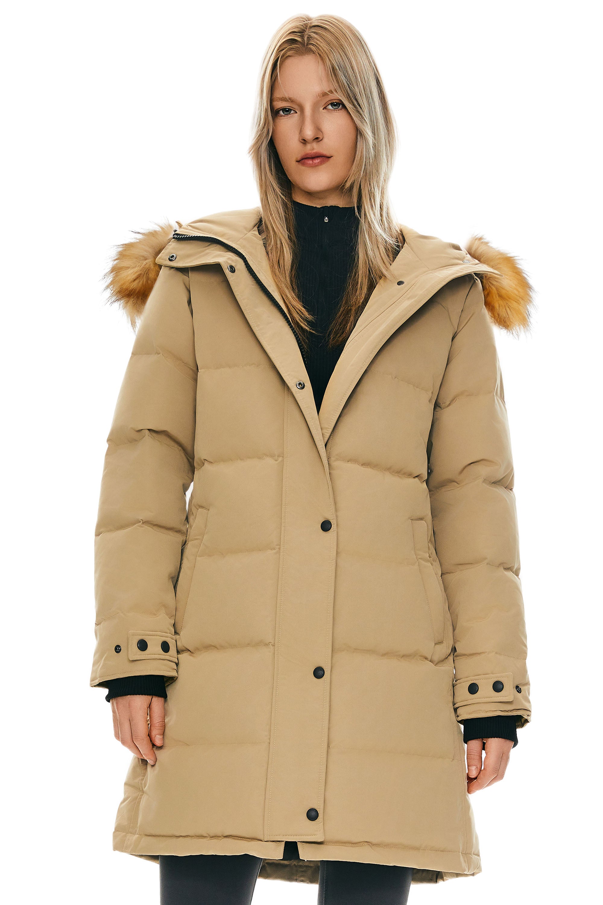 Orolay-Drawstring Hooded Thickened Puffer Down Coat-#color_Sand