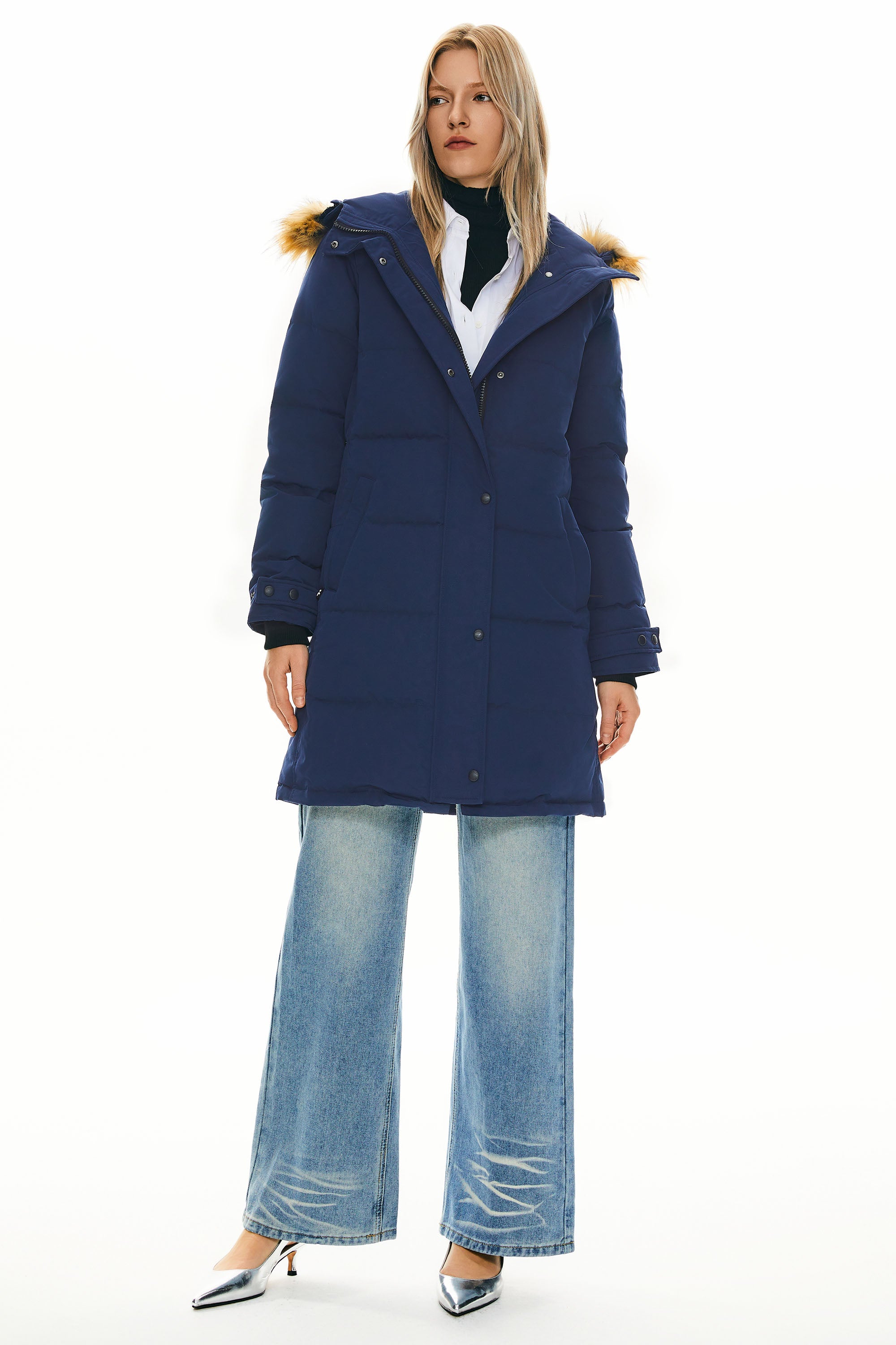 Orolay-Drawstring Hooded Thickened Puffer Down Coat-#color_Beacon Blue