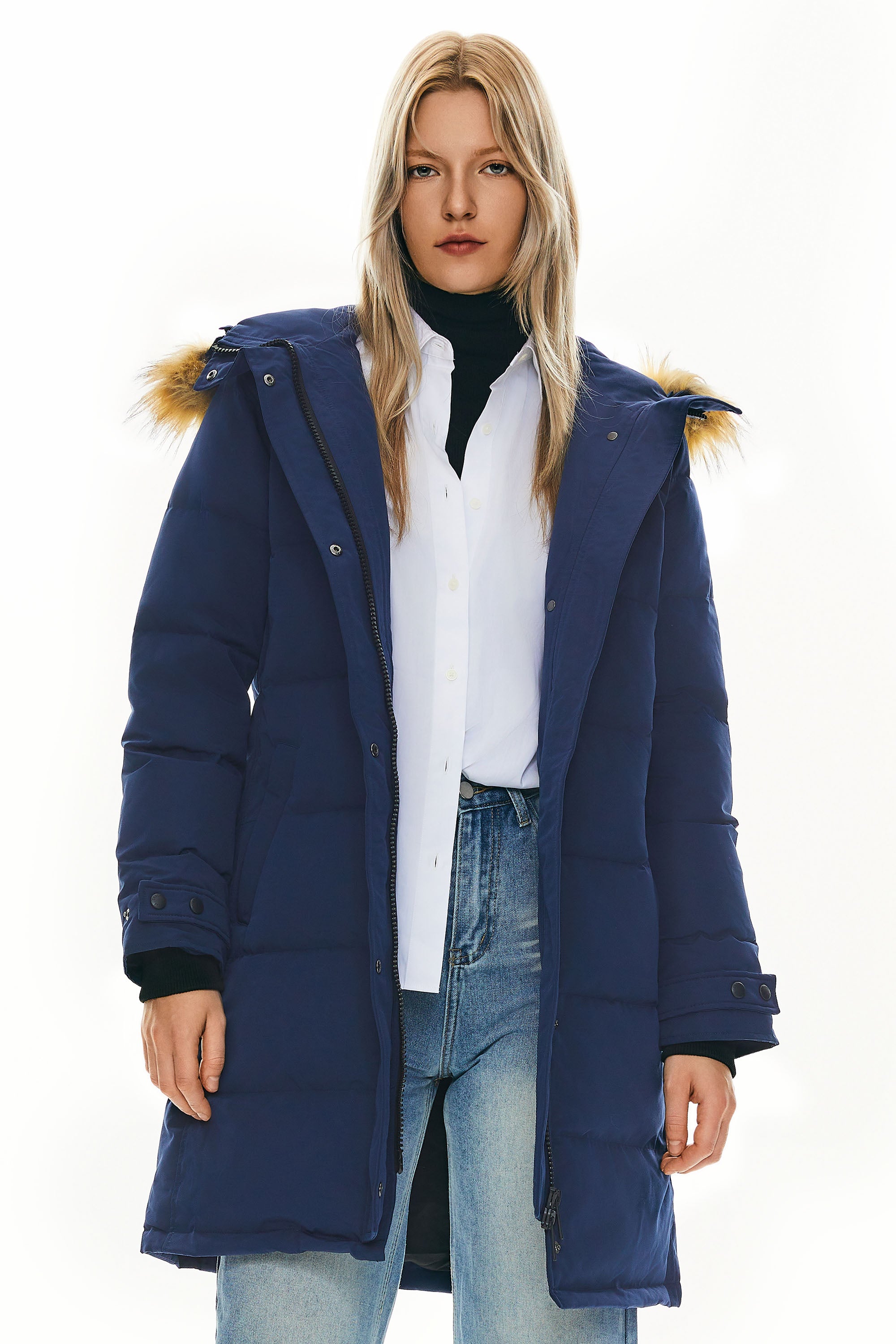 Orolay-Drawstring Hooded Thickened Puffer Down Coat-#color_Beacon Blue