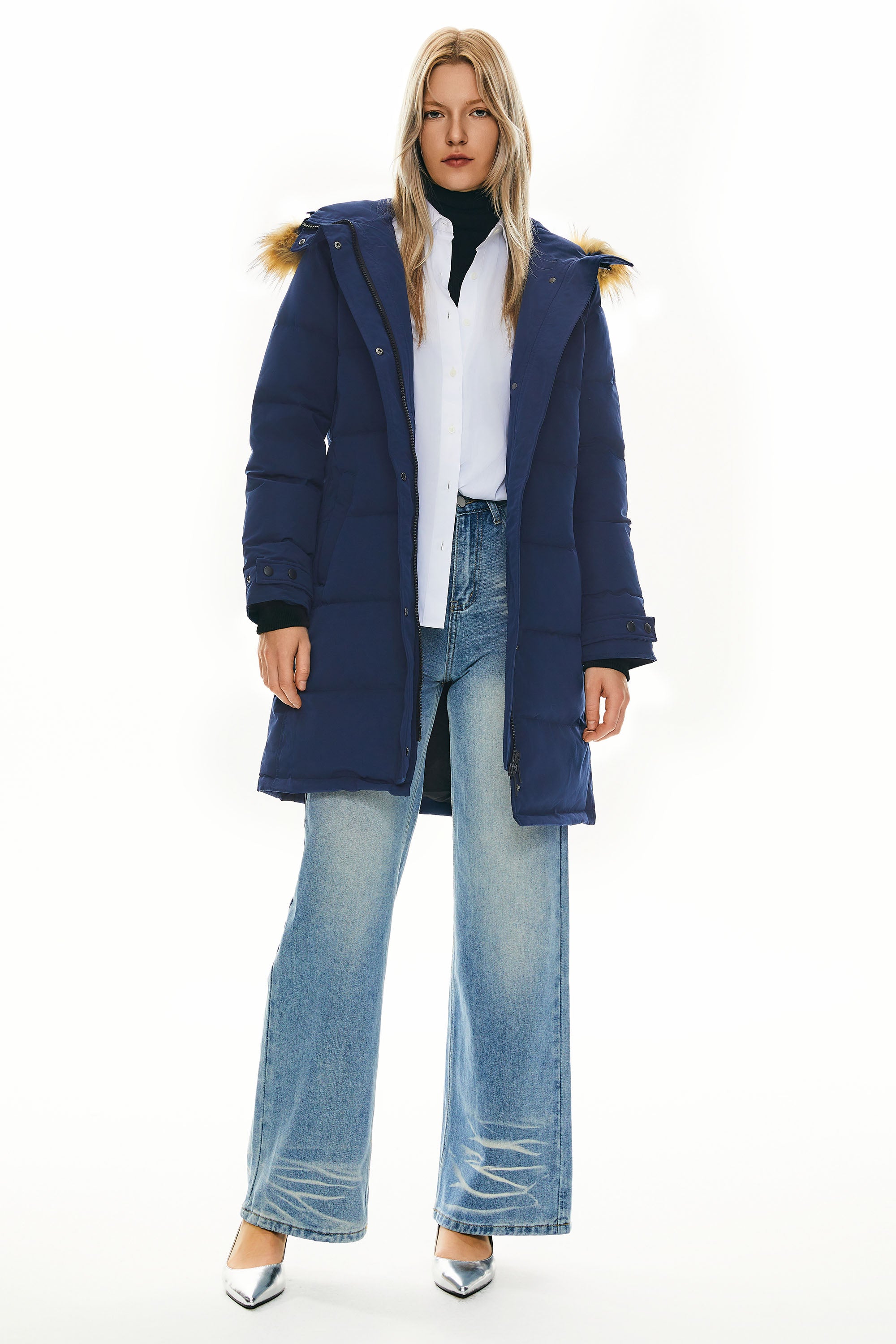 Orolay-Drawstring Hooded Thickened Puffer Down Coat-#color_Beacon Blue