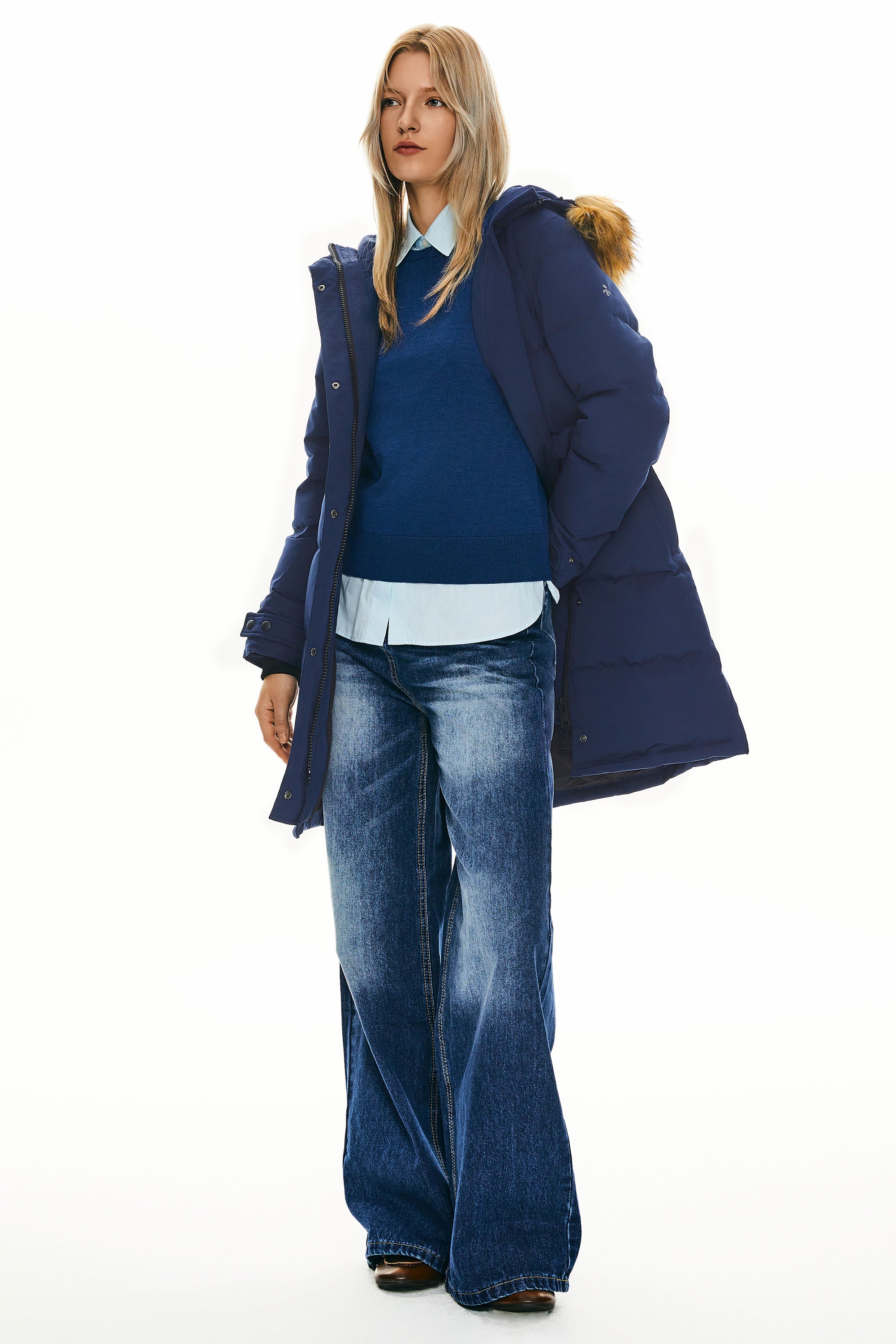 Orolay-Drawstring Hooded Thickened Puffer Down Coat-#color_Beacon Blue