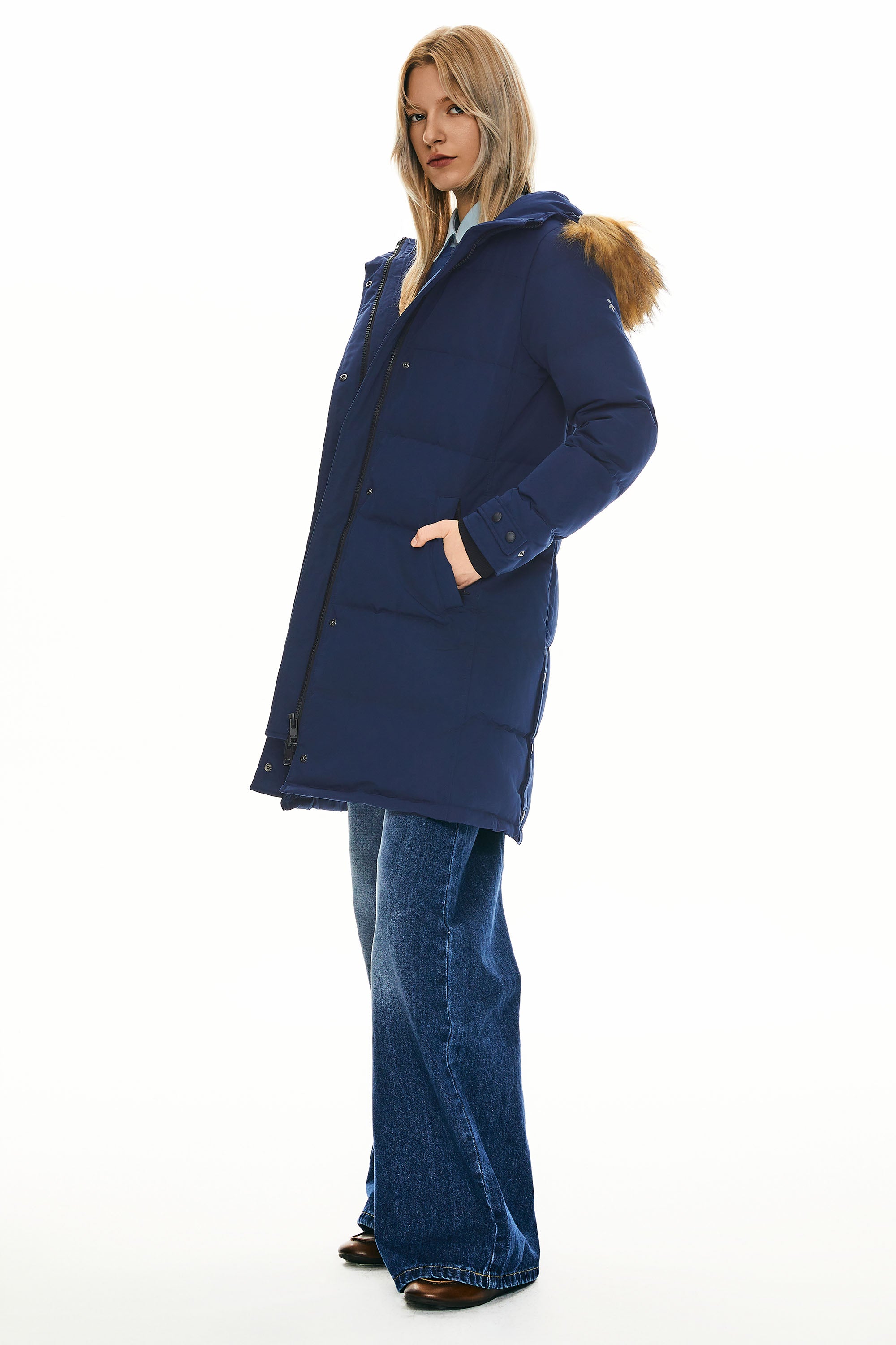 Orolay-Drawstring Hooded Thickened Puffer Down Coat-#color_Beacon Blue