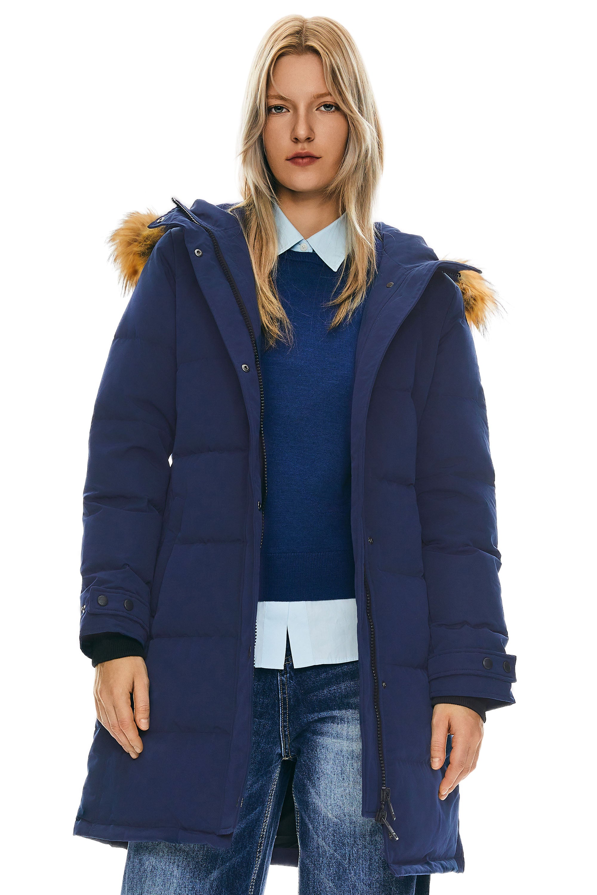 Orolay-Drawstring Hooded Thickened Puffer Down Coat-#color_Beacon Blue