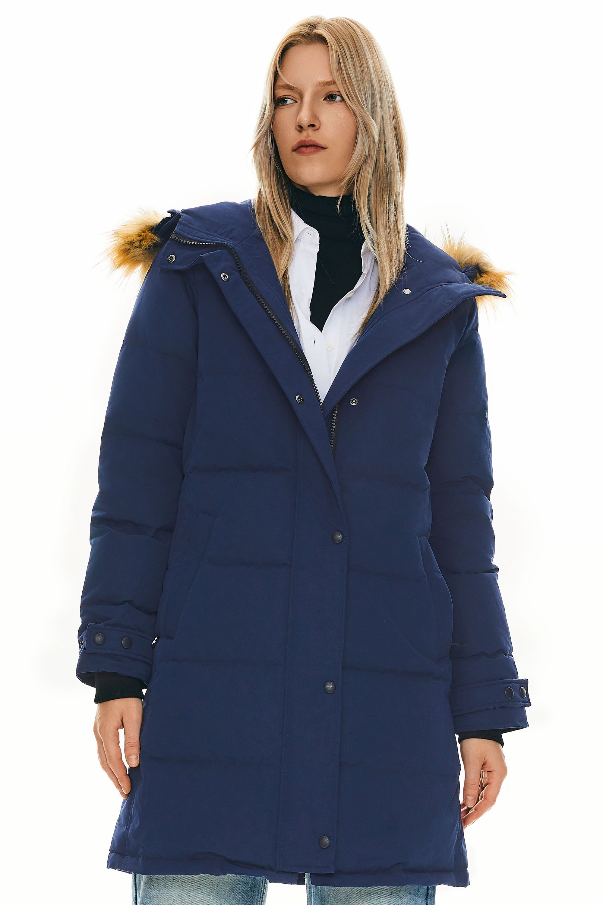 Orolay-Drawstring Hooded Thickened Puffer Down Coat-#color_Beacon Blue