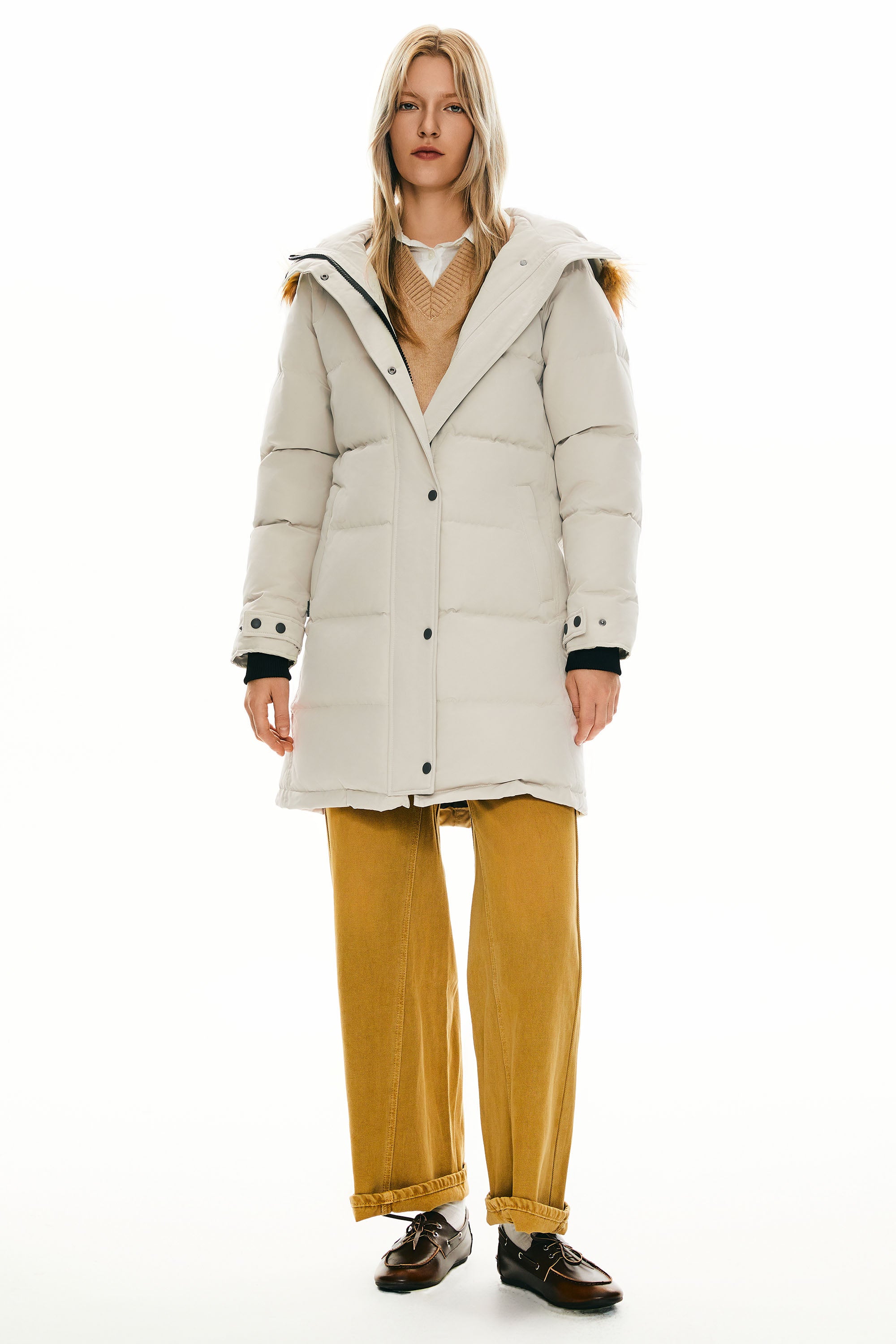 Orolay-Drawstring Hooded Thickened Puffer Down Coat-#color_Tofu