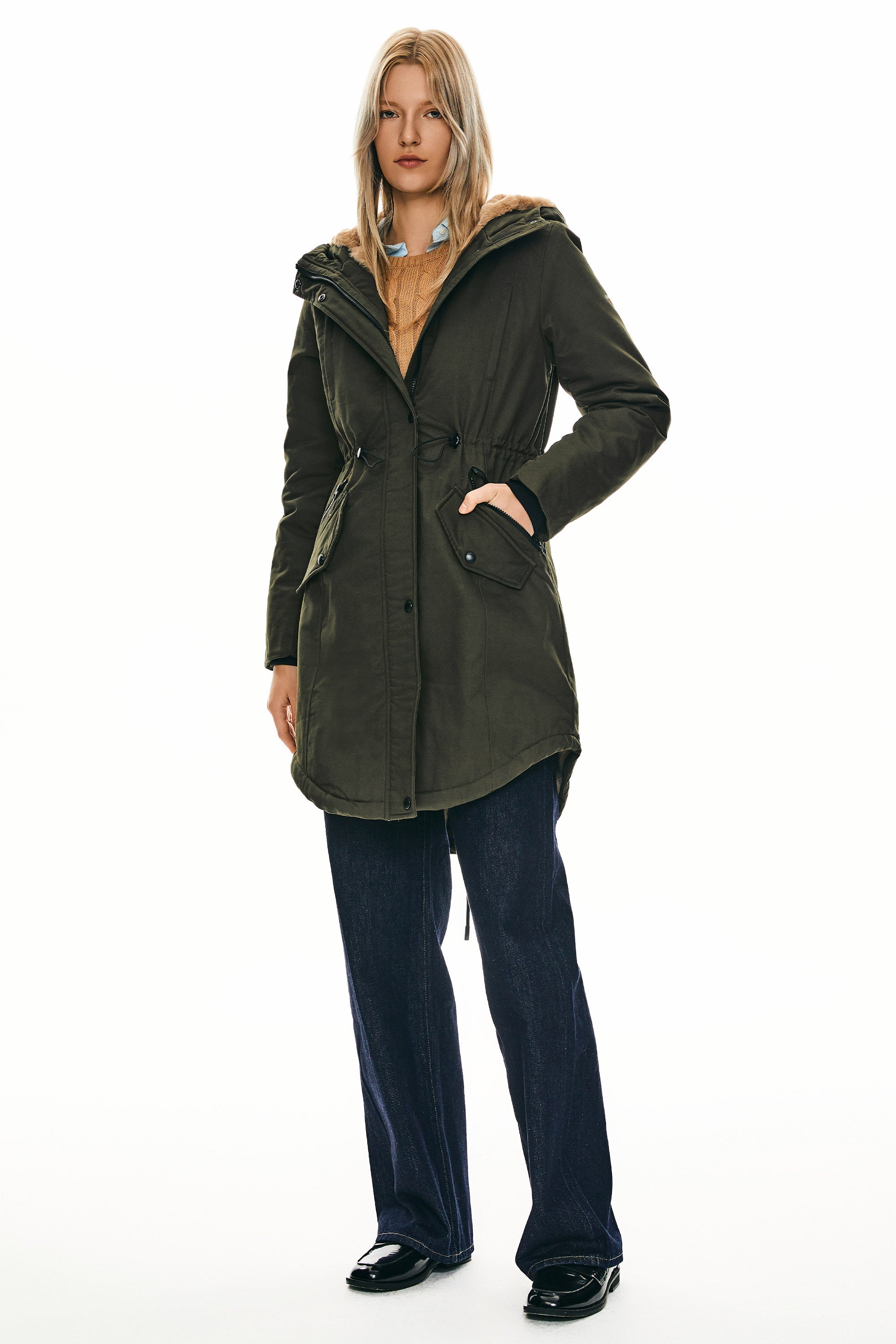 Parka-Drawstring Waist Fleece - Lined Parka - Orolay, #color_Tap Shoe