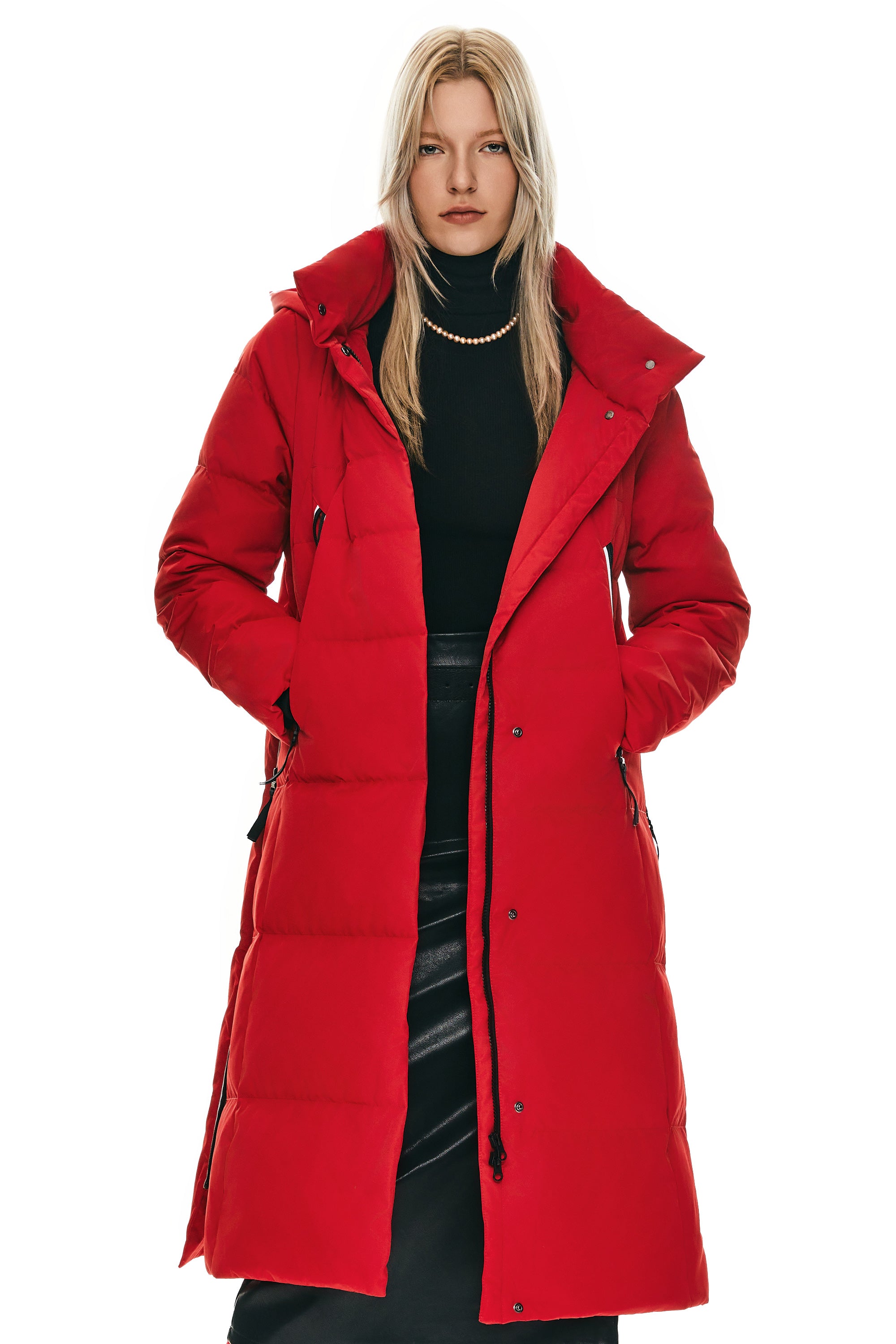 Knee Length Thickened Down Jacket - Orolay, #color_Racing Red