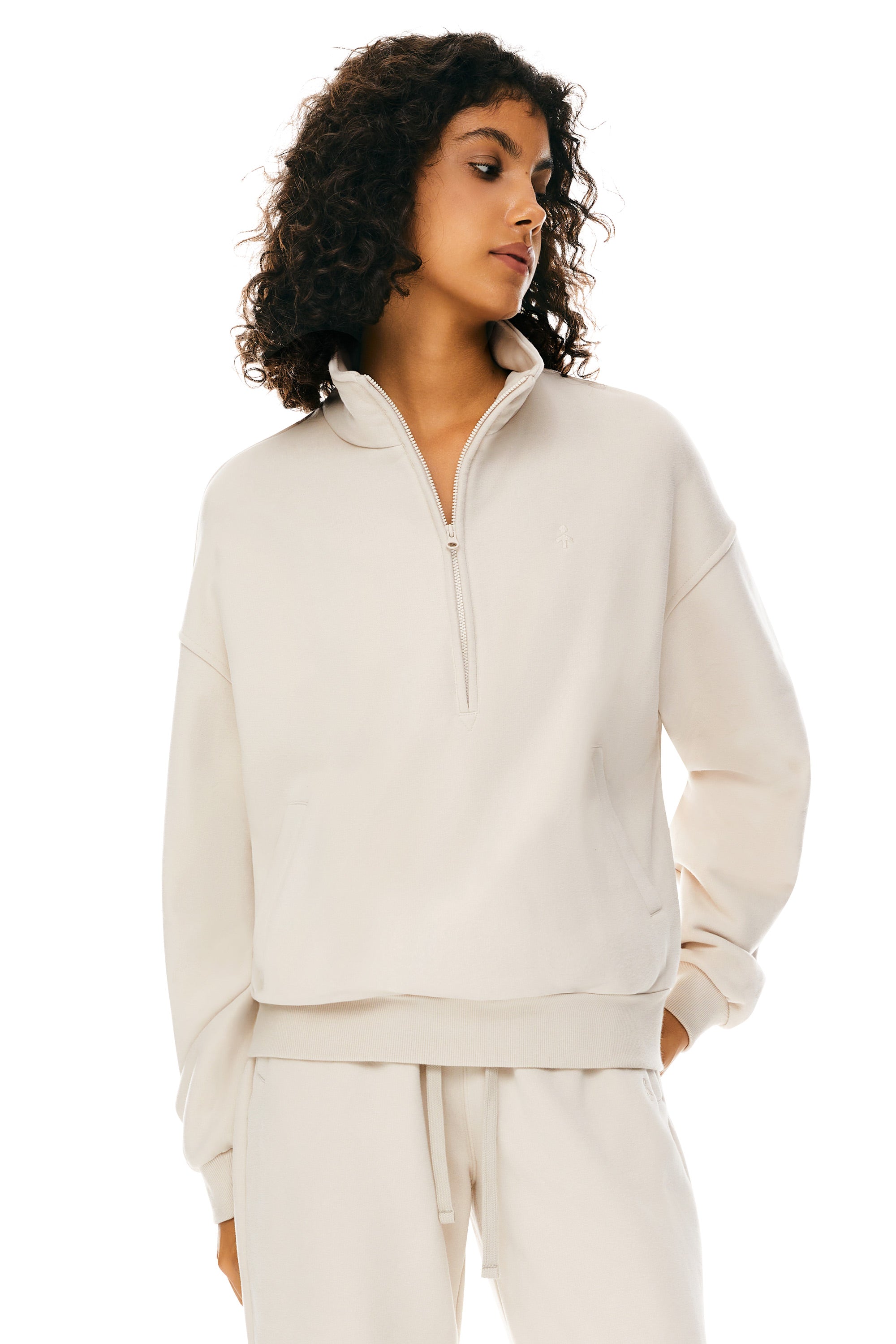 Oversized Half Zip Sweatshirts - Orolay, #color_Beige