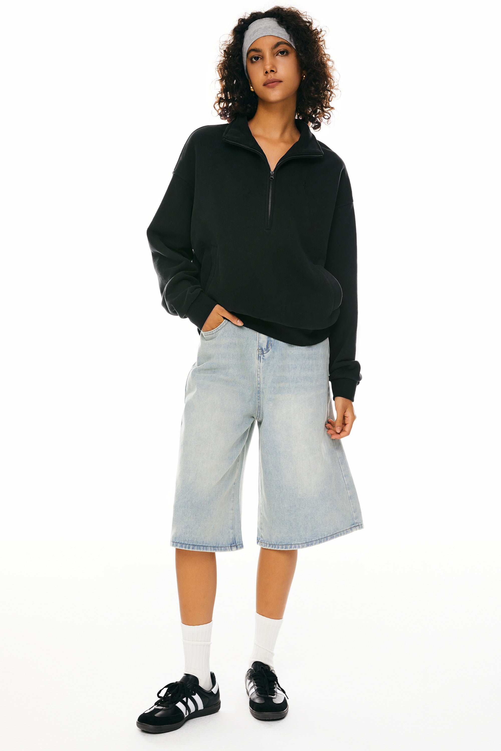 Oversized Half Zip Sweatshirts - Orolay, #color_Black