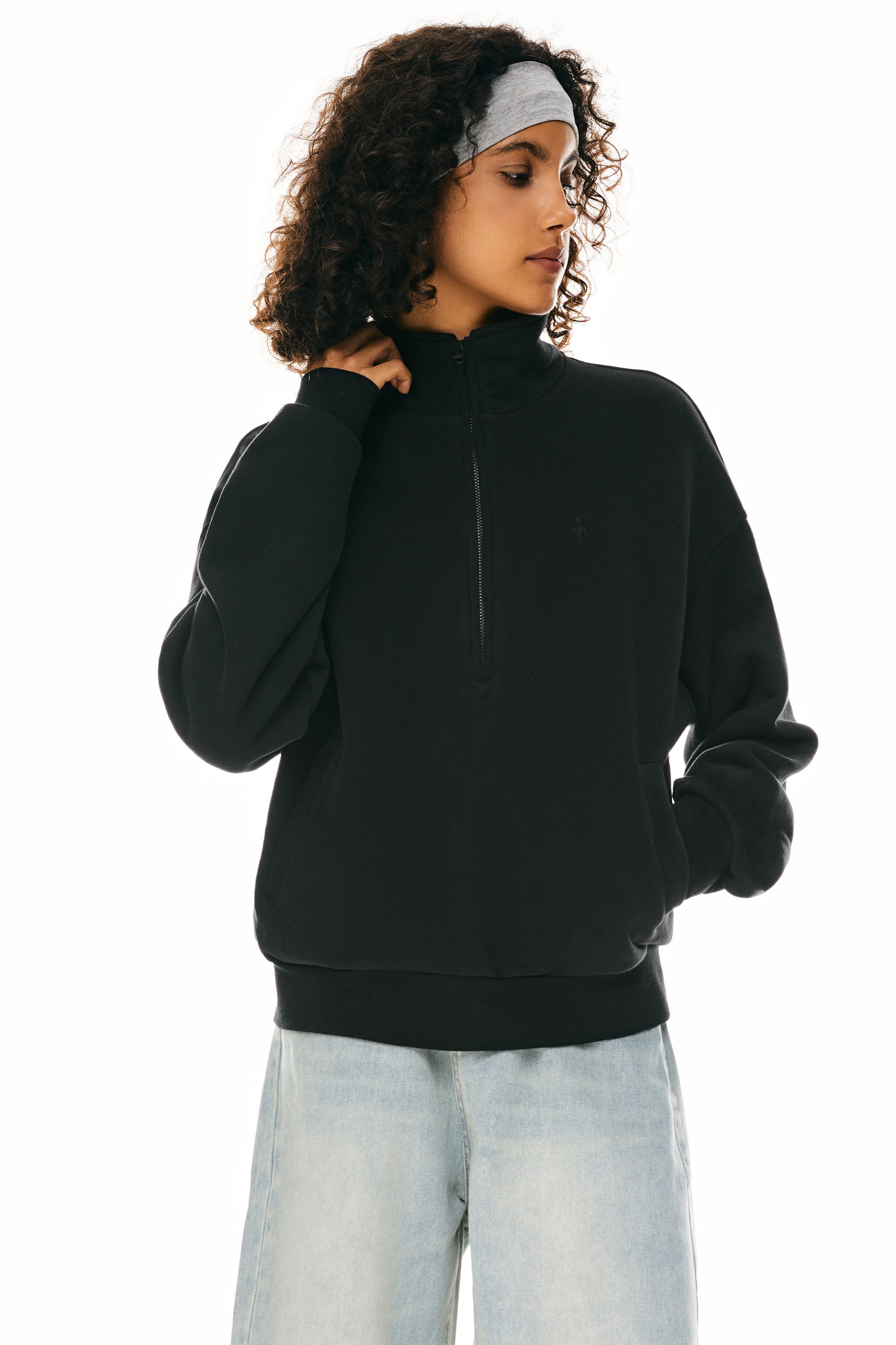 Oversized Half Zip Sweatshirts - Orolay, #color_Black