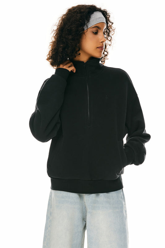 Oversized Half Zip Sweatshirts - Orolay, #color_Black