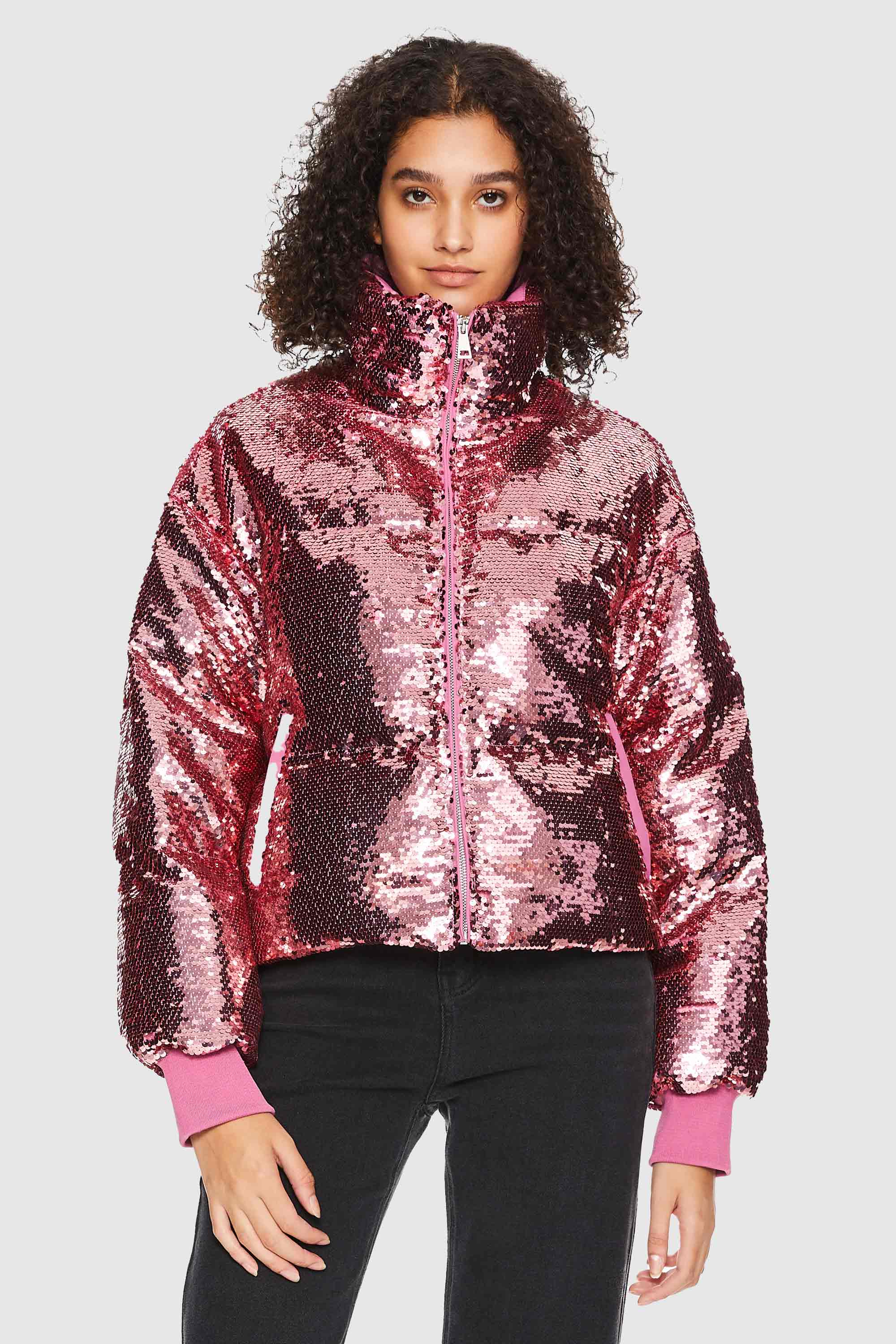 Shiny Padded Jacket with Glitters