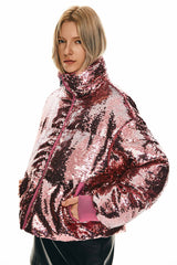 Orolay-Puff-O O-Lab Disco Sequin Jacket-#color_Pink crystal