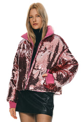 Orolay-Puff-O O-Lab Disco Sequin Jacket-#color_Pink crystal