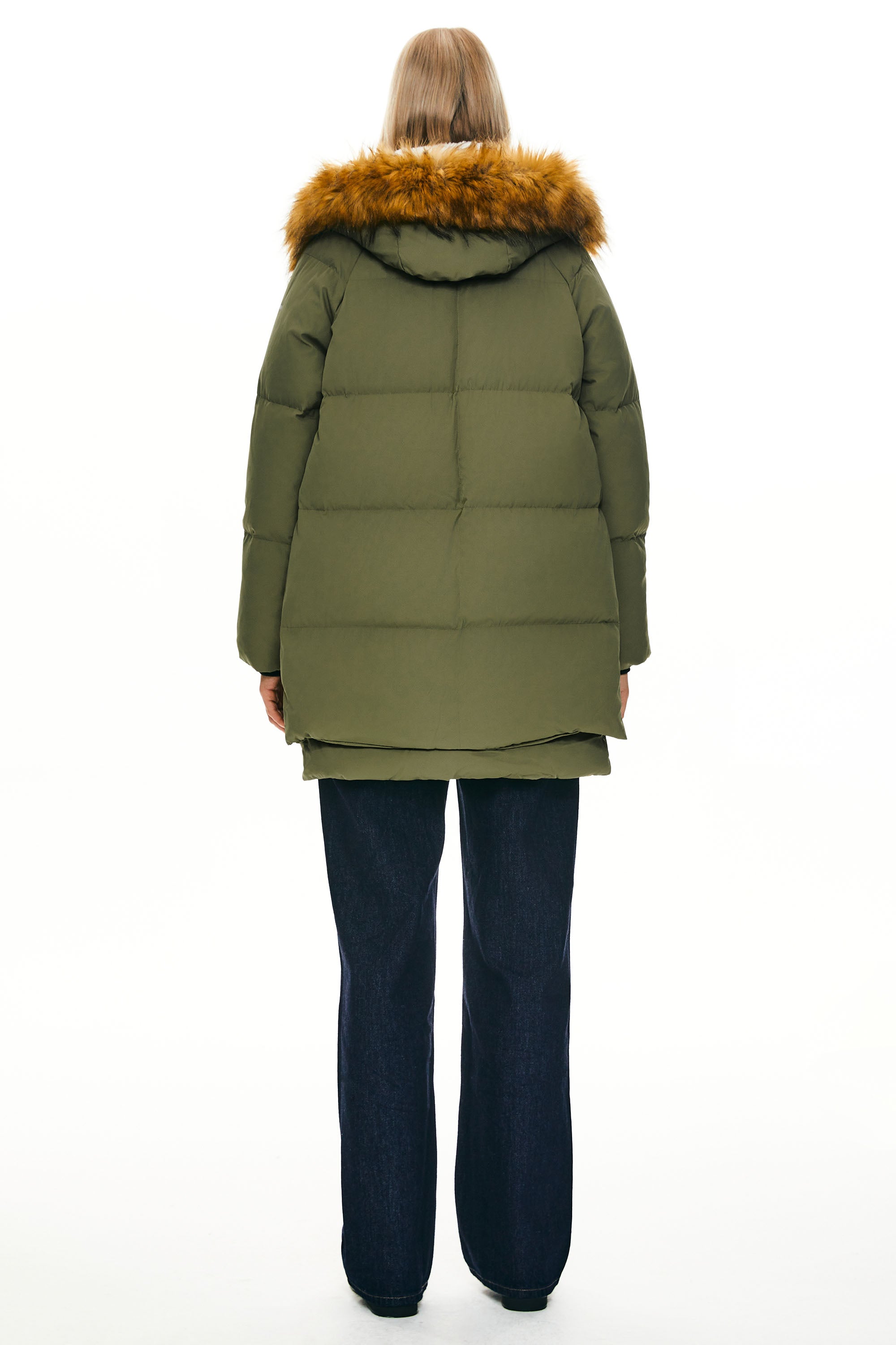 Orolay-092 Classics Thickened Down Jacket with Faux Fur Hood #color_Peat Moss