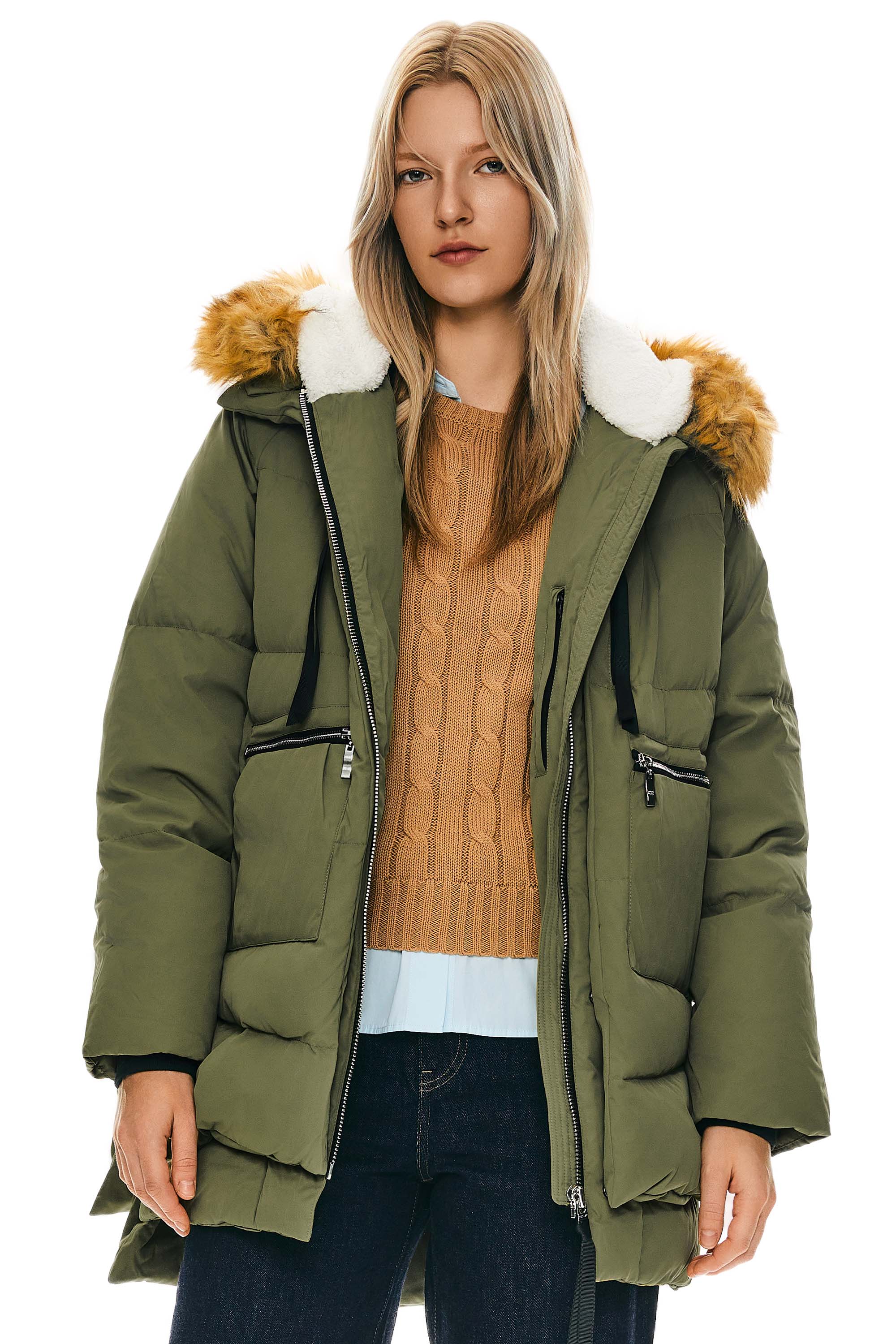 Orolay-092 Classics Thickened Down Jacket with Faux Fur Hood #color_Peat Moss