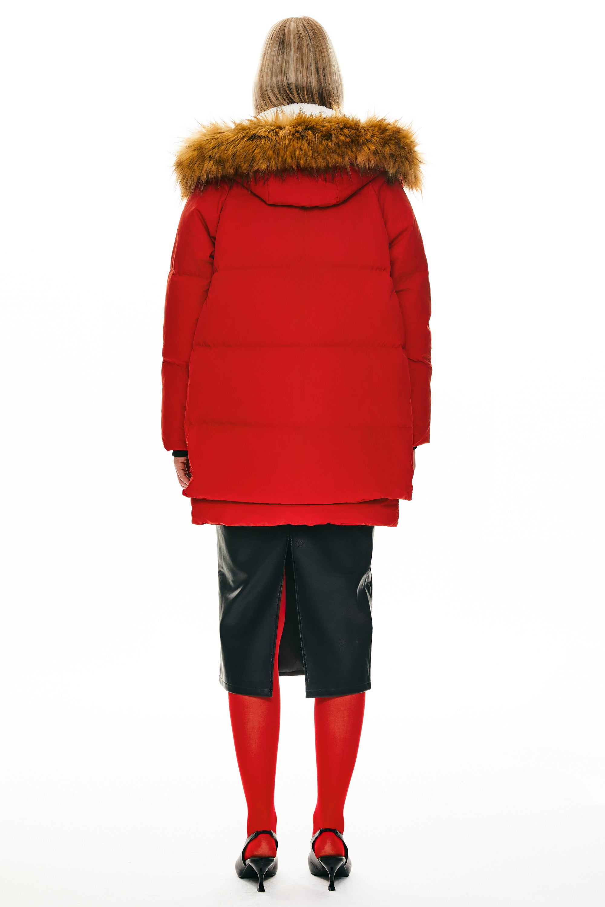 Orolay-092 Classics Thickened Down Jacket with Faux Fur Hood #color_Fiery Red