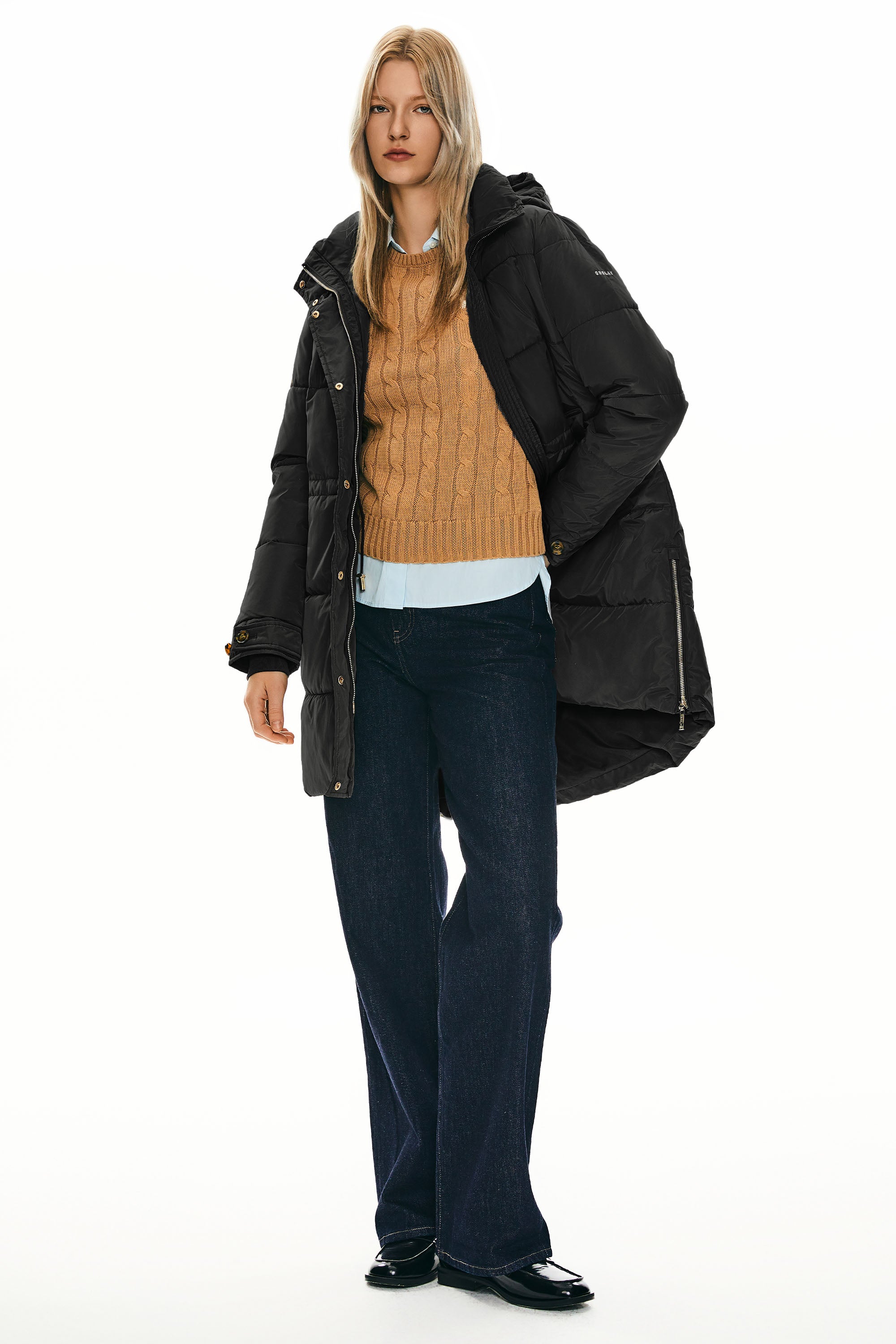 Orolay-Zipper Winter Thickened Puffer Coat-#color_Black