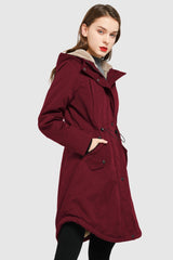 Drawstring Waist Fleece - Lined Parka - Orolay, #color_Red Dahlia