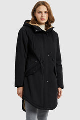 Drawstring Waist Fleece - Lined Parka - Orolay, #color_Black