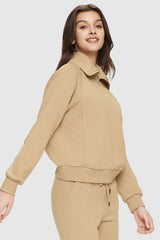 Half - Zip Cropped Sweatshirt - Orolay, #color_Khaki