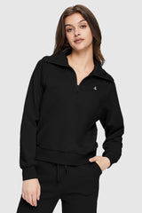 Half - Zip Cropped Sweatshirt - Orolay, #color_Black