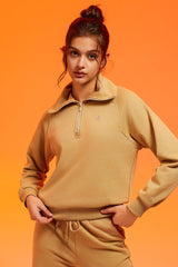 Half - Zip Cropped Sweatshirt - Orolay, #color_Khaki