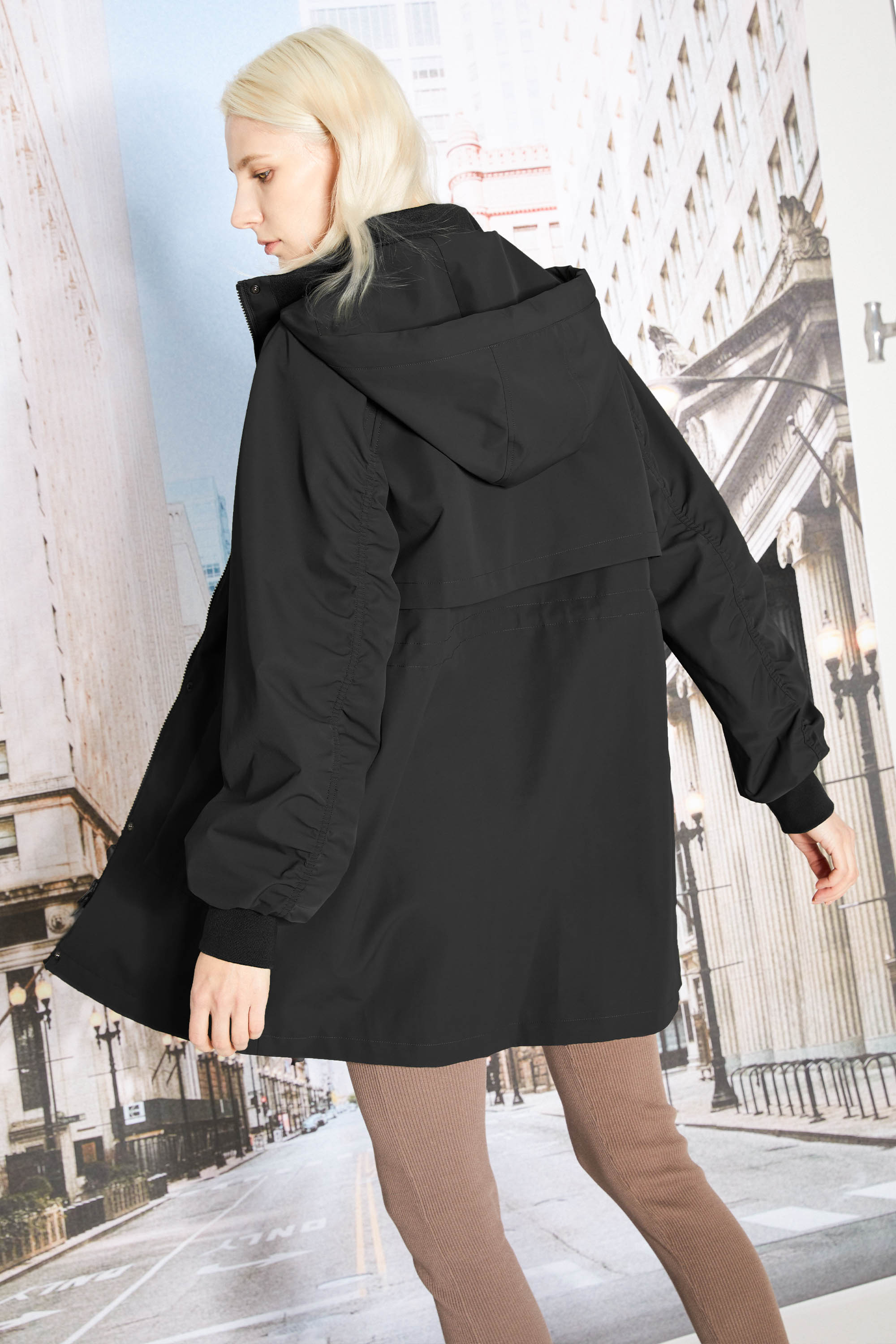 Hooded Drawstring Windbreaker - Orolay, #color_Black