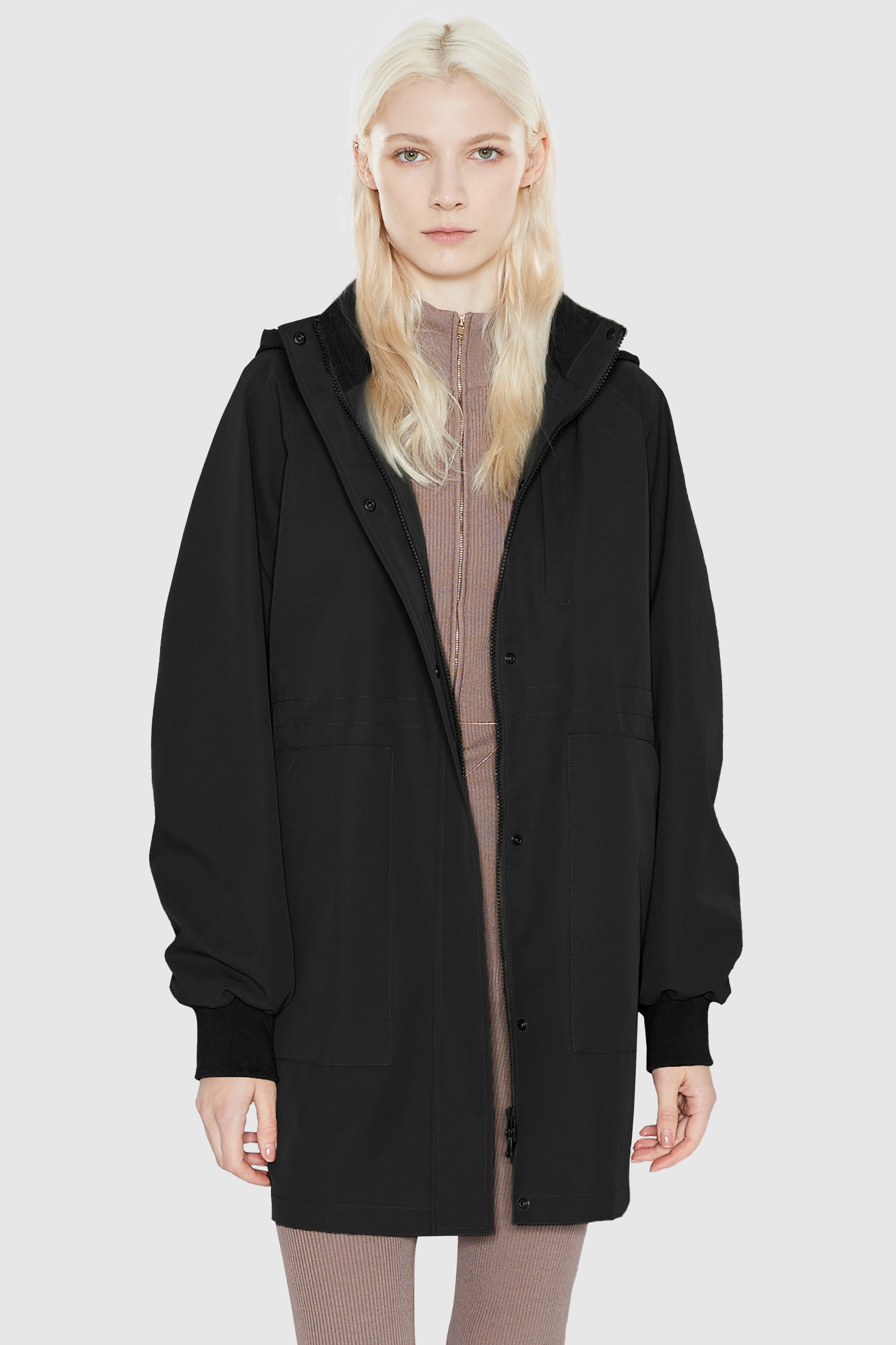 Hooded Drawstring Windbreaker - Orolay, #color_Black