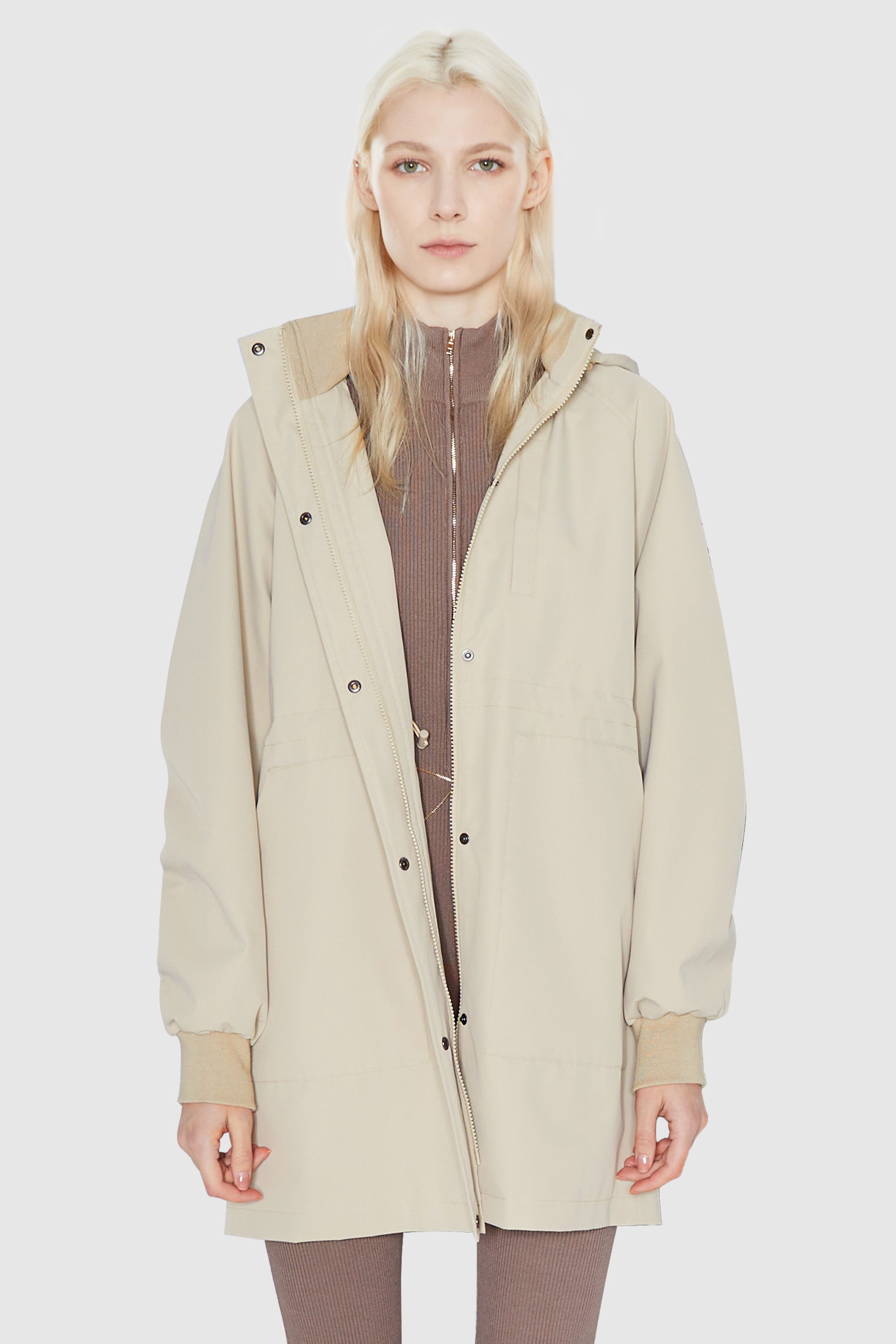 Hooded Drawstring Windbreaker - Orolay, #color_Beige