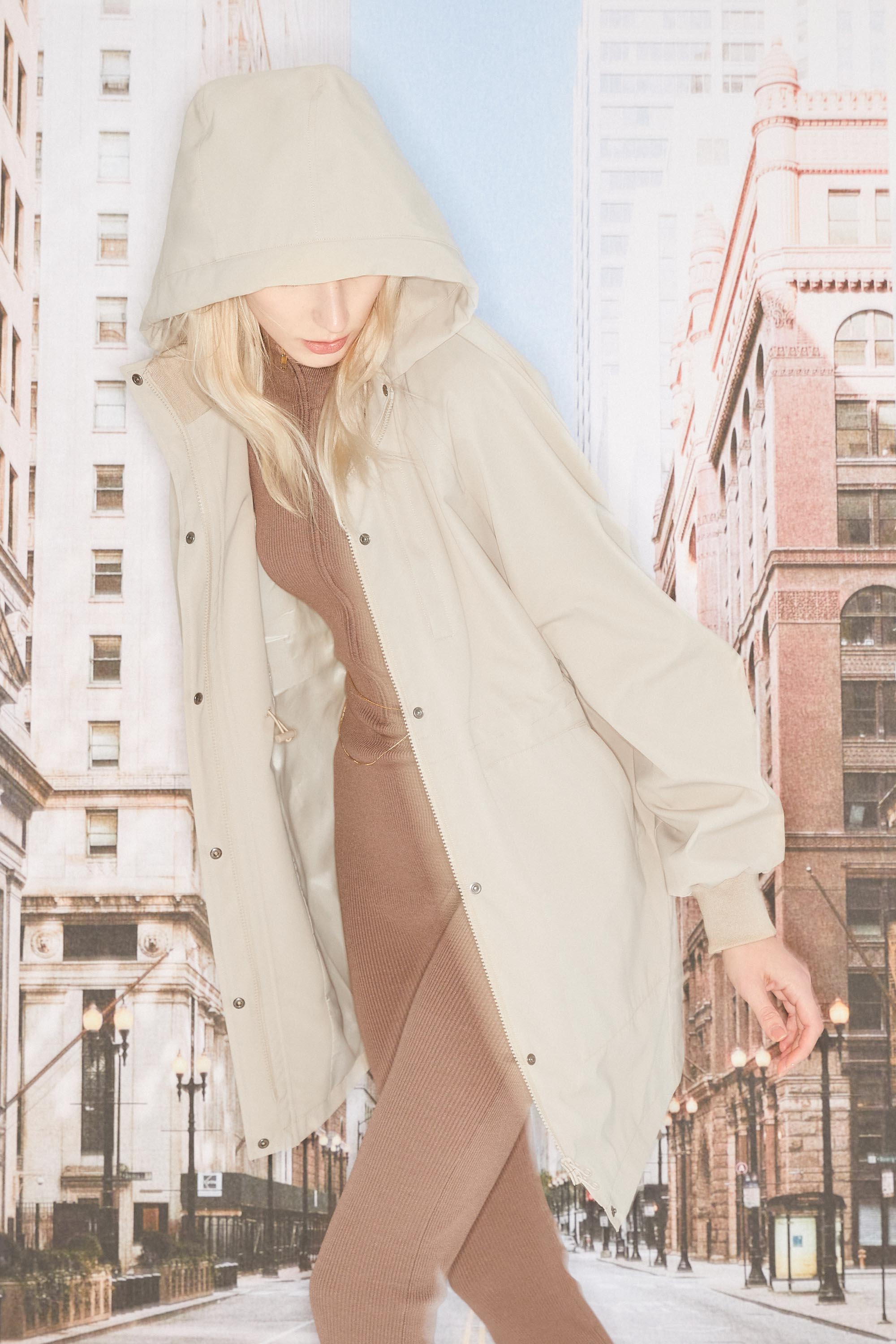 Hooded Drawstring Windbreaker - Orolay, #color_Beige