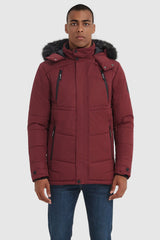 Hooded Mountain Parka with Faux Fur - Orolay, #color_Red Dahlia