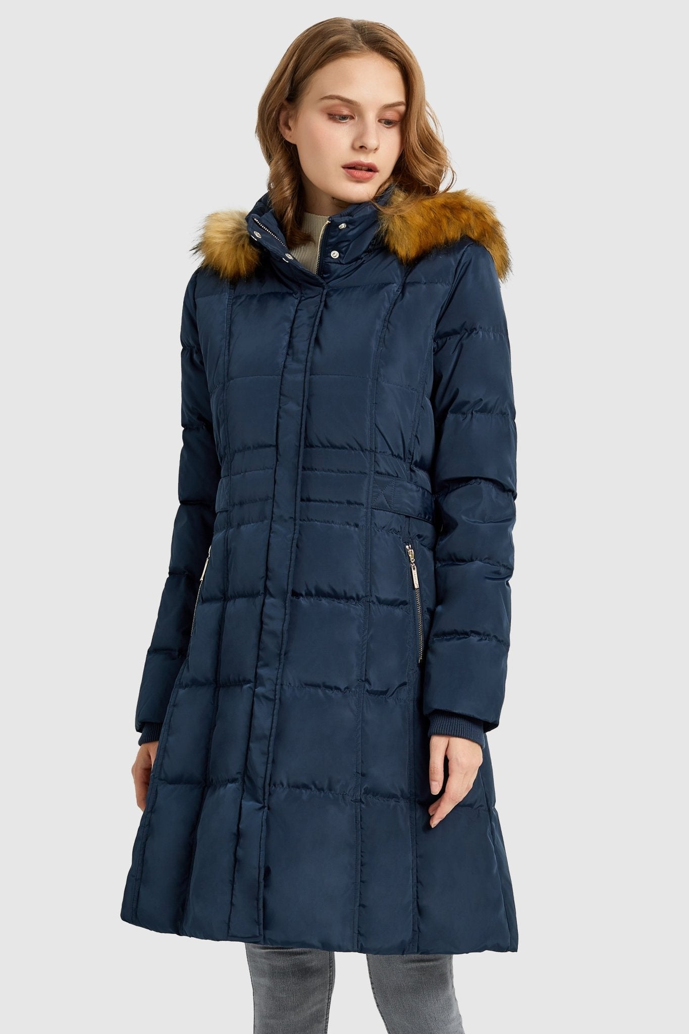 Orolay-Long Faux Fur Hooded Down Coat-Long Faux Fur Hooded Down Coat - Orolay, #color_Pageant Blue