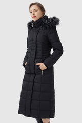 Long Puffer Coat with Hood Fur - Orolay, #color_Black