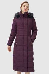 Long Puffer Coat with Hood Fur - Orolay, #color_Magenta Purple