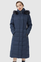 Long Puffer Coat with Hood Fur - Orolay, #color_Blueprint