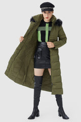 Long Puffer Coat with Hood Fur - Orolay, #color_Peat Moss