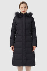 Long Puffer Faux Fur Hood Down Coat - Orolay, #color_Black