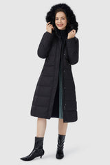 Long Puffer Faux Fur Hood Down Coat - Orolay, #color_Black