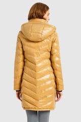 Long Quilted Hooded Puffer Down Jacket - Orolay, #color_Golden Cream