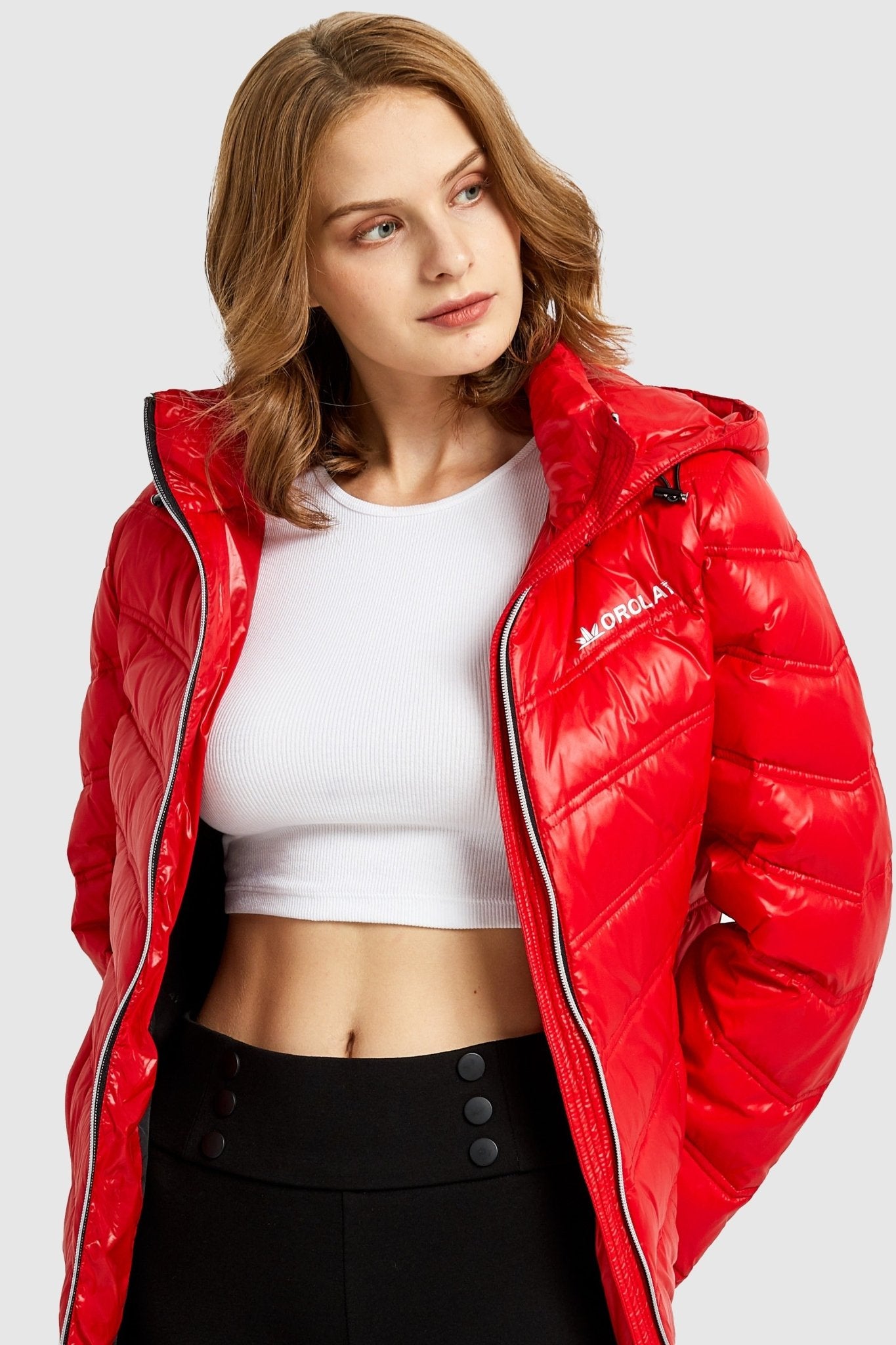 Long Quilted Hooded Puffer Down Jacket - Orolay, #color_Cherry Tomato