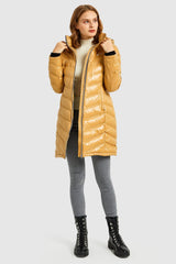 Long Quilted Hooded Puffer Down Jacket - Orolay, #color_Golden Cream