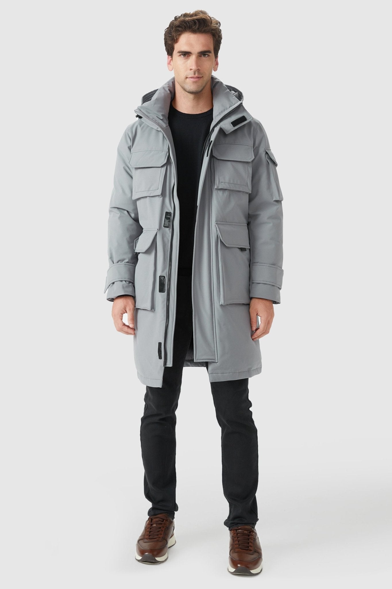 Multi - Pockets Warm Hooded Parka - Orolay, #color_Quiet Gray