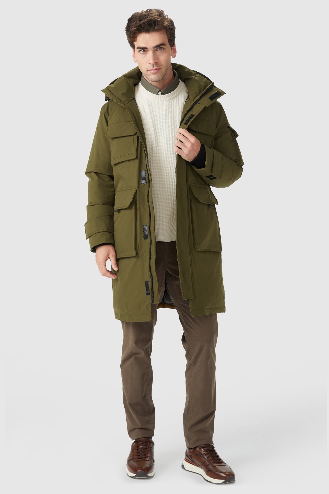 Multi - Pockets Warm Hooded Parka - Orolay, #color_Breen